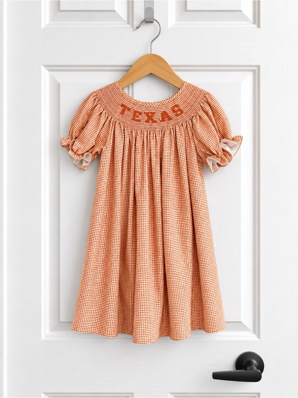 Endzone Spirit Girls Texas Smocked Gingham Dress Size 3 Orange Longhorn